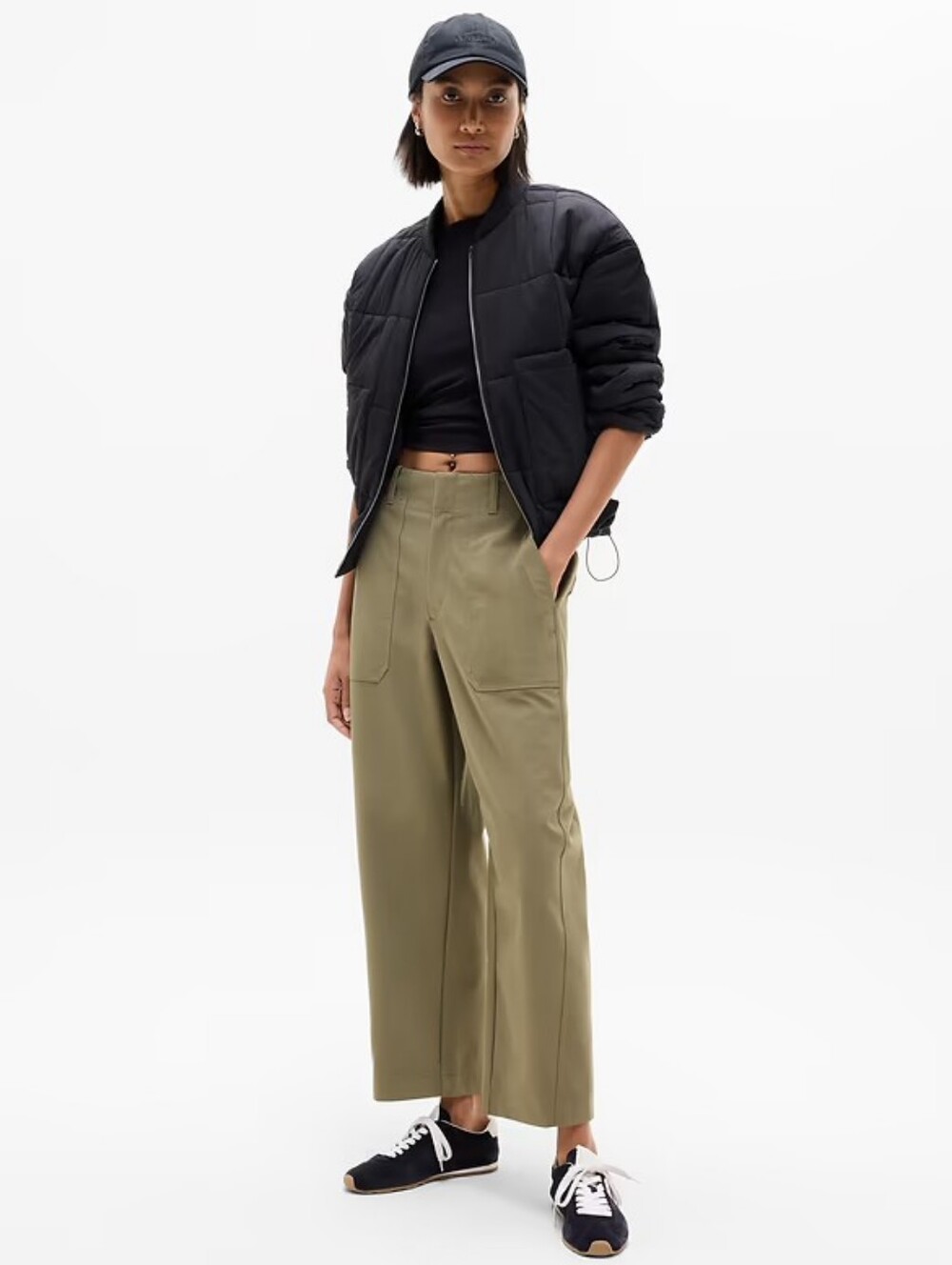 Athleta Olive Green Cropped Wide-Leg Utility Pants